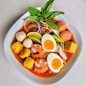 laksa-house.ch | Laksa Chicken, shrimps, tofu, fish tofu, fish balls, shrimp balls and egg